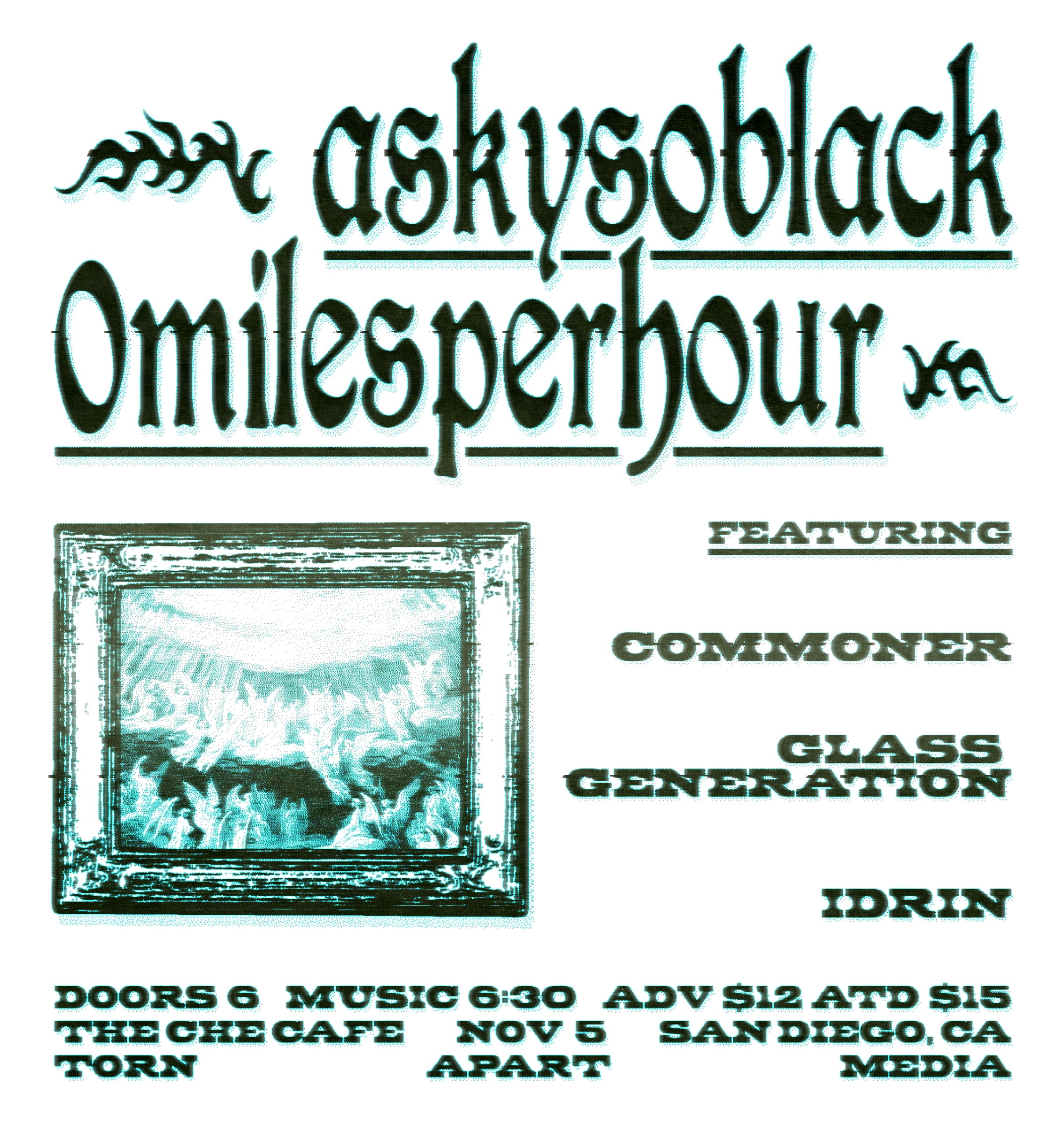Flyer for Askysoblack and 0 miles per hours with Commoner, Glass Generation, and Idrin