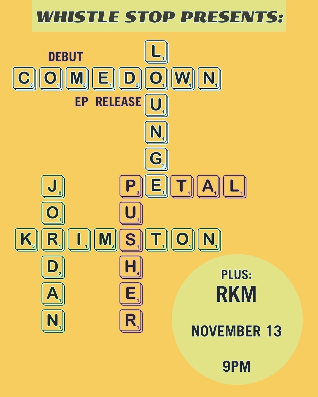 Flyer for Comedown Lounge EP Release Party with Jordan Krimston, Petal Pusher, and RKM